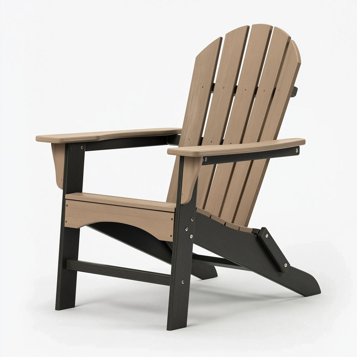Adirondackstuhl 79 x 86 x 95 cm aus Kunststoff Taupe/Schwarz für Garten mit breiten Armlehnen