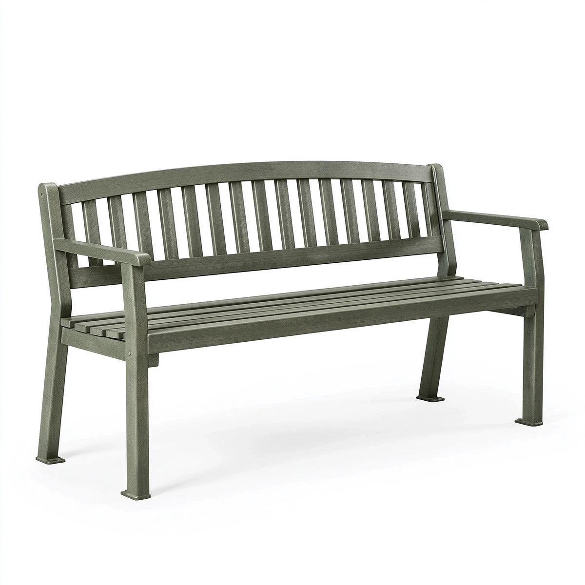 Gartenbank 150 cm Stahl Dunkelgrün mit Armlehnen im klassischen Lamellendesign