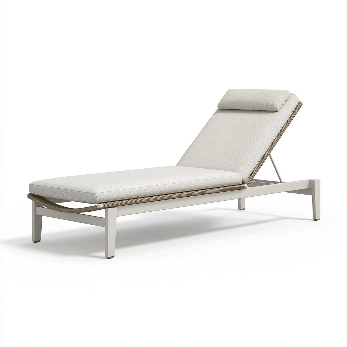 Sonnenliege 200 x 70 cm mit Metallgestell in Beige - verstellbare Gartenliege mit Seilbespannung