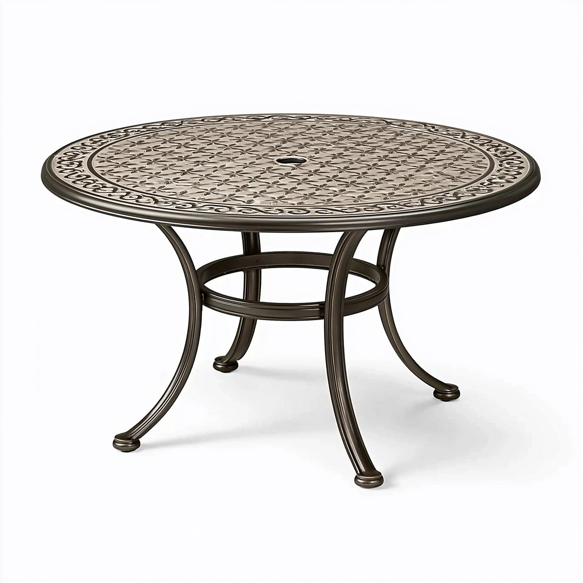 Gartentisch Ø107 cm Metall Bronze mit Sonnenschirmöffnung im klassischen Stil