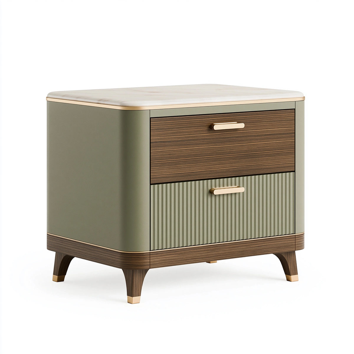Nachttisch 60 x 40 x 65 cm aus Holzwerkstoff Grün Braun mit 2 Schubladen im modernen Stil