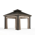 Gartenpavillon 300 x 300 x 300 cm aus Metall in Schwarz mit Vorhängen für Terrasse