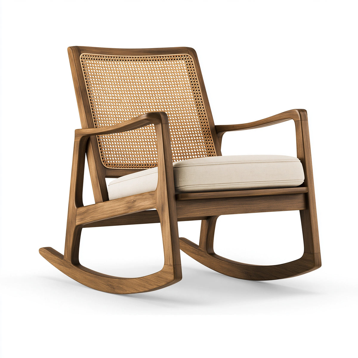 Schaukelstuhl 70 x 95 x 100 cm Holz Rattan Beige Braun mit Armlehnen