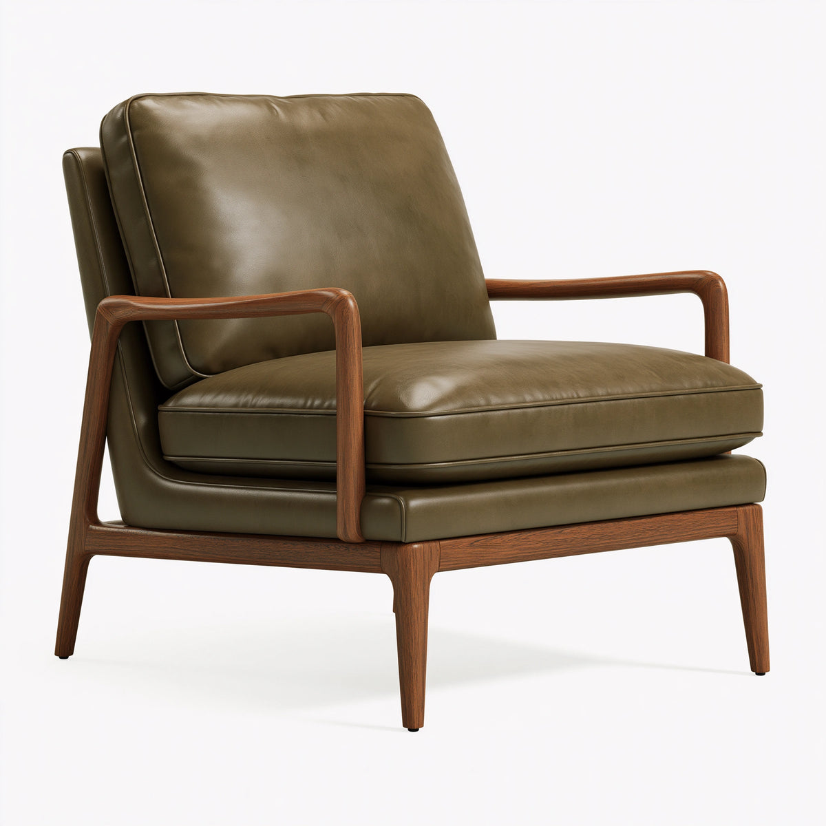 Sessel 75 x 85 x 90 cm olivgrüner Kunstlederbezug Holzgestell Mid Century Stil