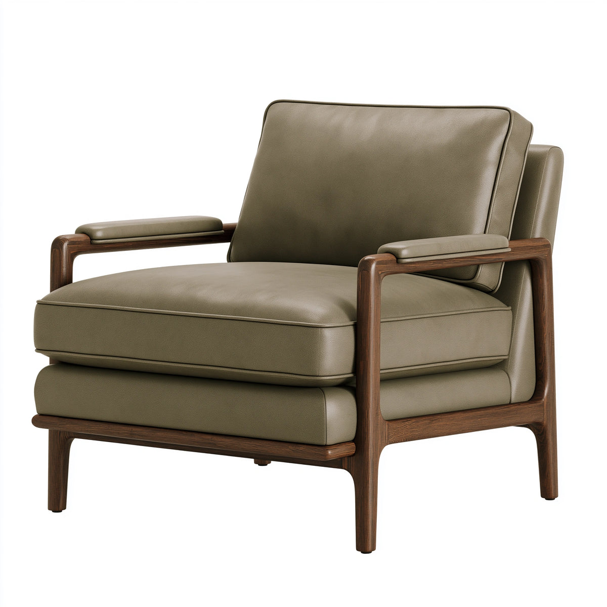 Sessel 82 x 88 x 95 cm aus Leder Olivgrün mit Holzgestell