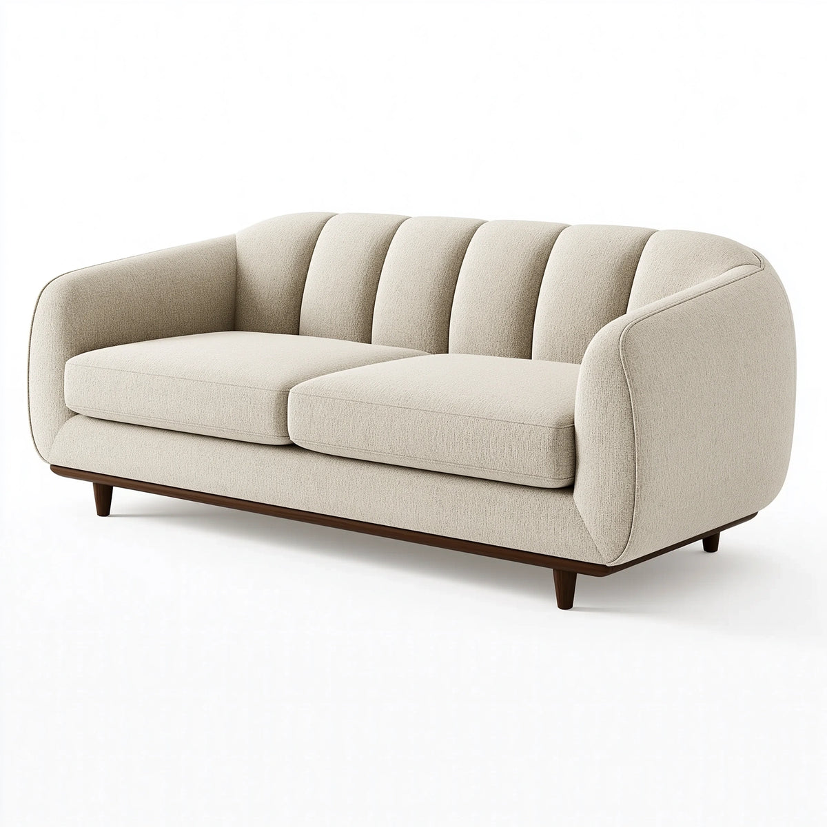 2-Sitzer Sofa 180 x 90 x 78 cm in Creme mit Textilbezug und Holzfüßen im Retro-Stil