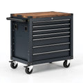 Werkzeugwagen 90 x 50 x 100 cm aus Stahl und Holz Schwarz Braun mit 7 Schubladen und Rollen