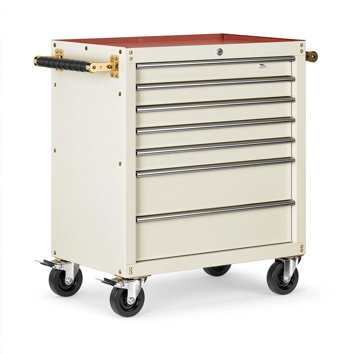 Werkzeugwagen 76 x 46 x 96 cm aus Stahl Creme mit 7 Schubladen und Rollen