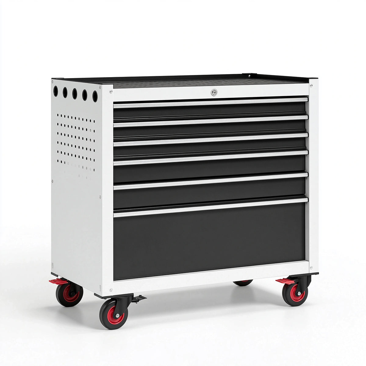 Werkzeugwagen 78 x 46 x 97 cm Stahl Schwarz Silber mit 7 Schubladen und Rollen