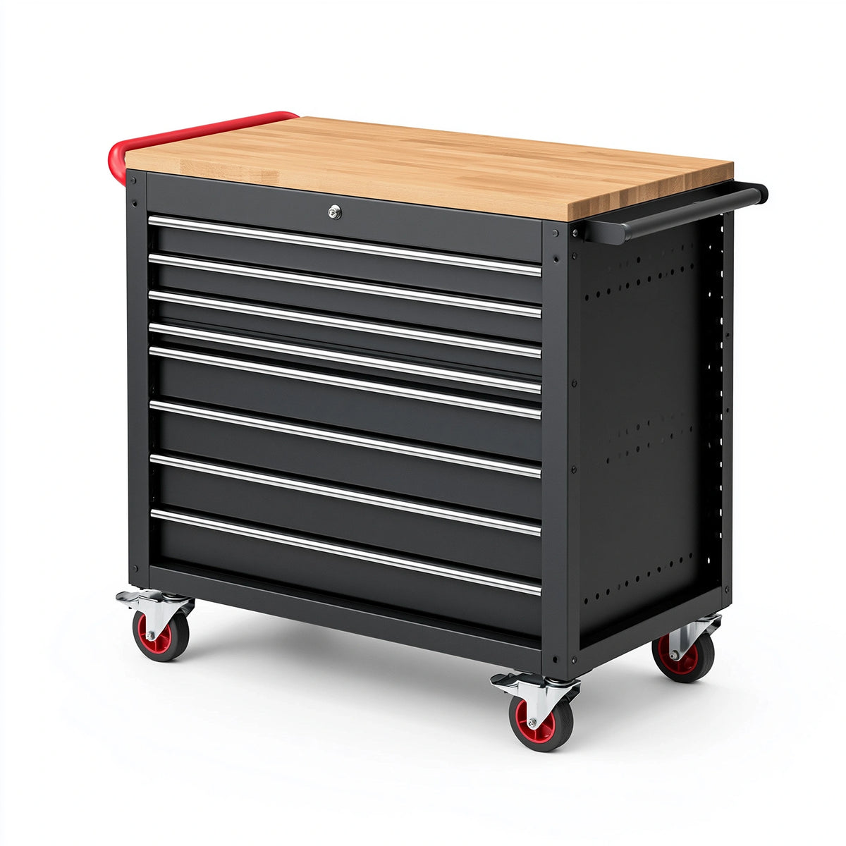 Werkzeugwagen 85 x 46 x 97 cm aus Stahl und Holz Schwarz/Natur mobil mit Schubladen