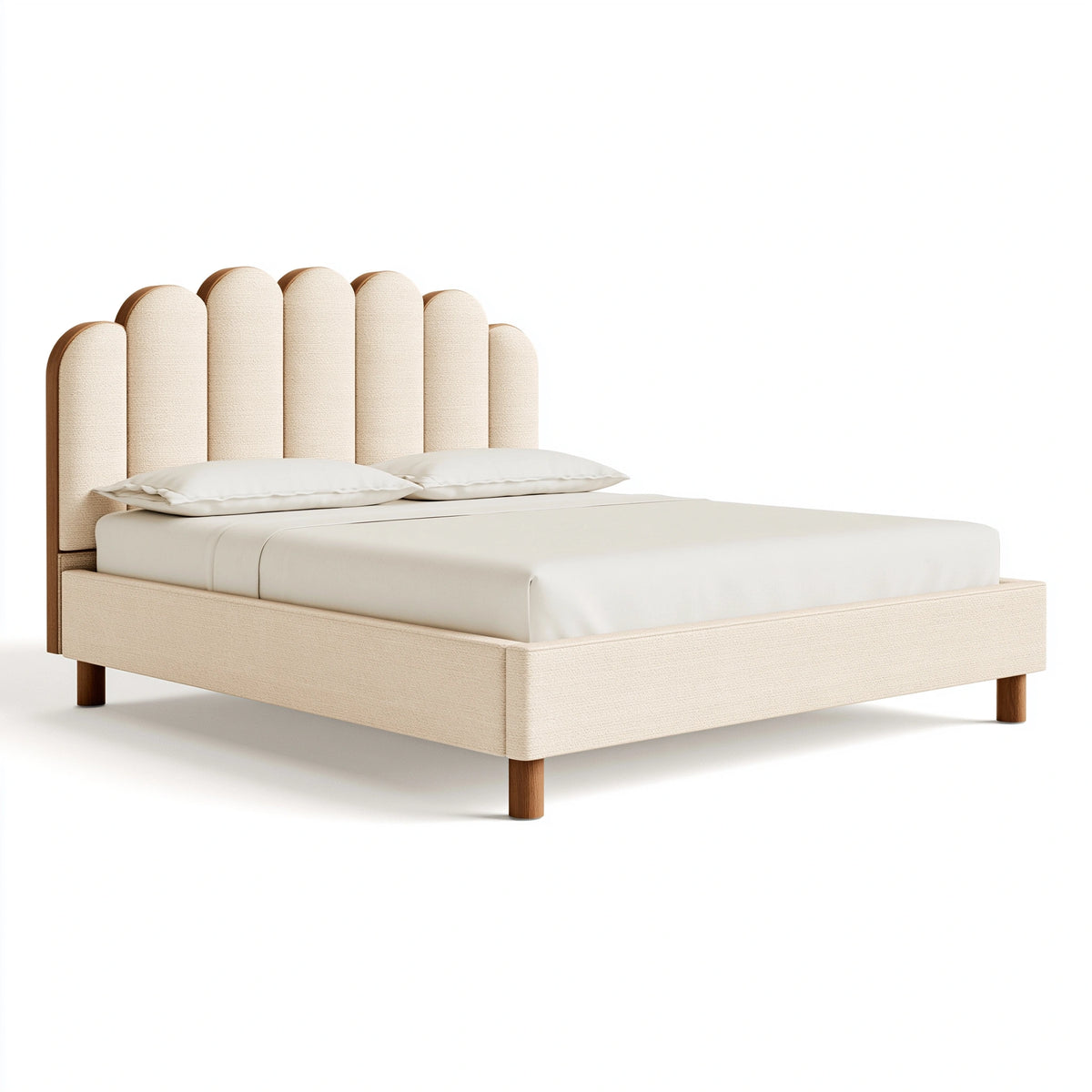 Polsterbett 180 x 200 cm in Creme mit Boucléstoff und Holzgestell - skandinavischer Stil