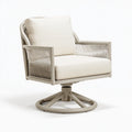 Drehsessel 75 x 75 x 90 cm aus Metall und Textil in Beige mit Kordelgeflecht