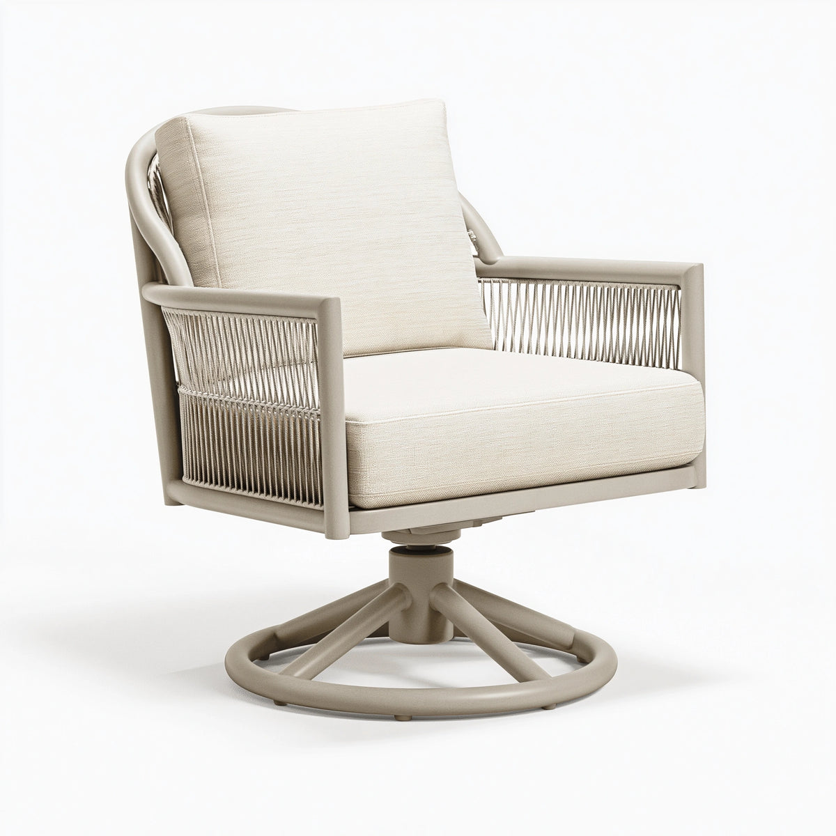 Drehsessel 75 x 75 x 90 cm aus Metall und Textil in Beige mit Kordelgeflecht