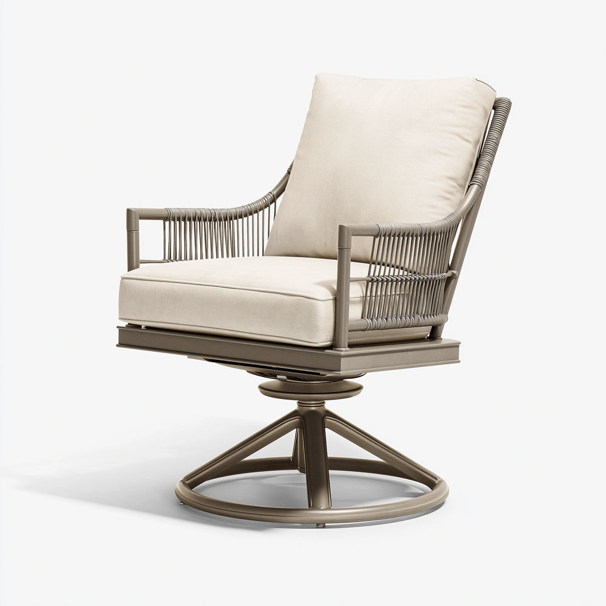 Drehsessel 78 x 85 x 100 cm aus Metall und Seilgeflecht in Taupe Creme mit Polsterung