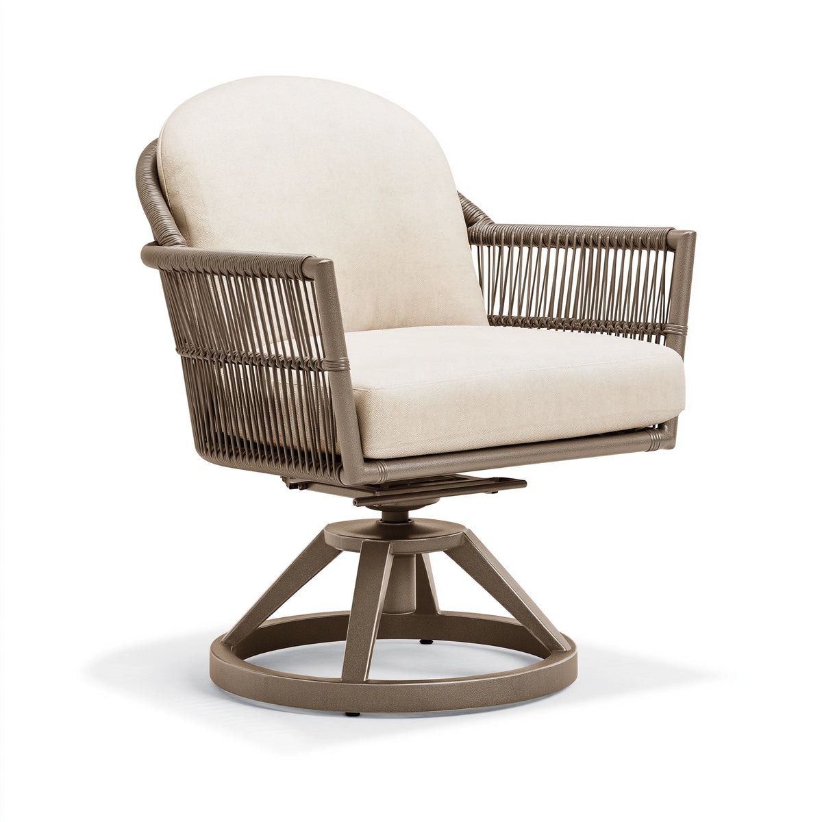 Garten-Drehsessel 82 x 78 x 98 cm Taupe-Beige mit Seilgeflecht und Polsterung